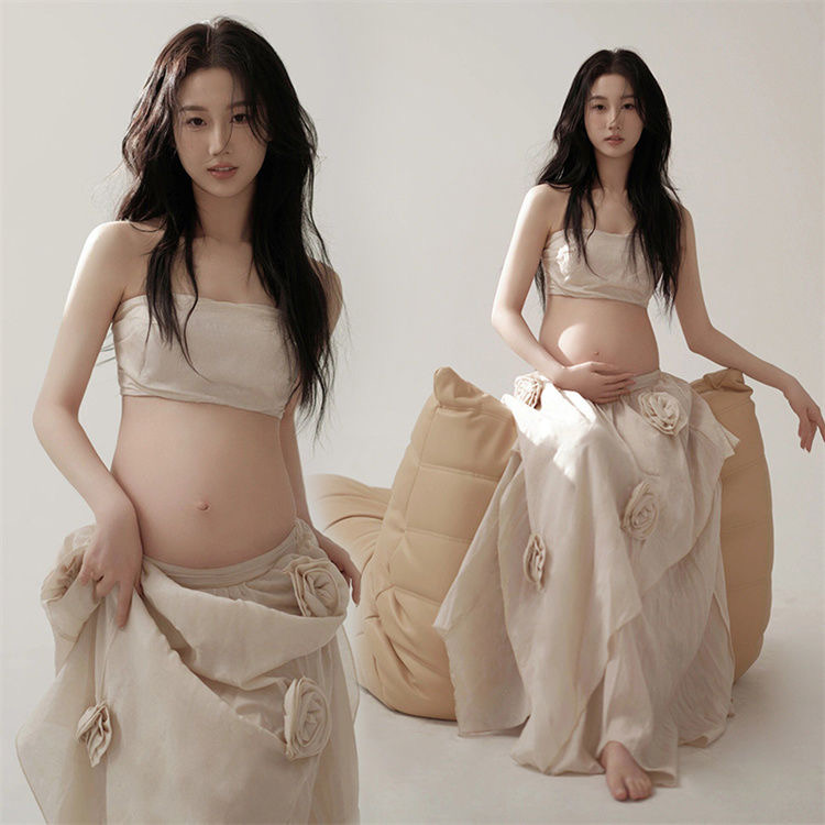 影楼新款孕妇拍照摄影服装仙气氛围感花朵裙孕妈咪纯欲风摄影服装
