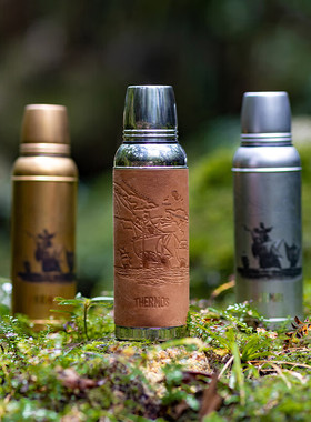 新品高档膳魔师百年经典复古杯救援犬TCBA-402疯马皮礼盒保温杯