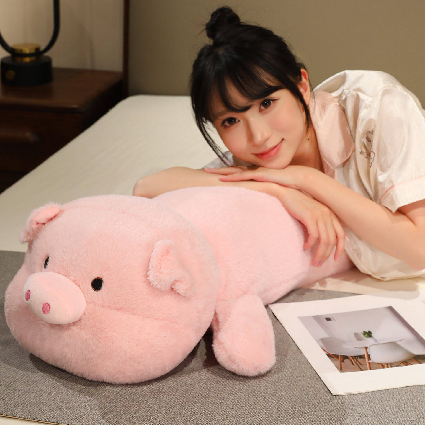 可爱趴趴猪公仔毛绒玩具趴兔床上睡觉抱枕女生儿童布娃娃生日礼物