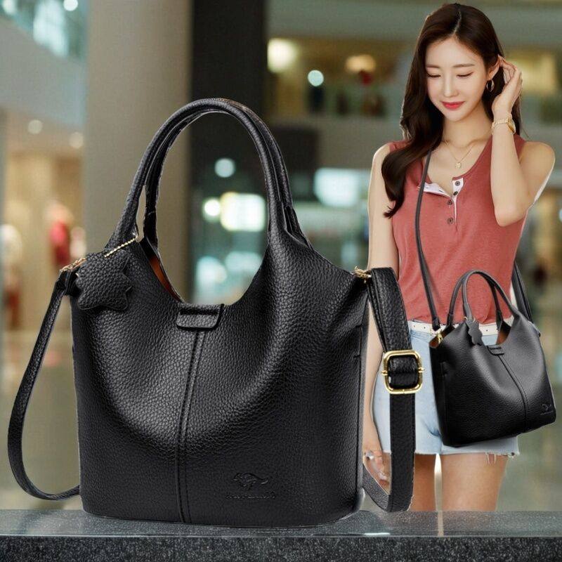 品牌真皮包包妈妈款大容量水桶包实用型大气斜挎包高级感女士包