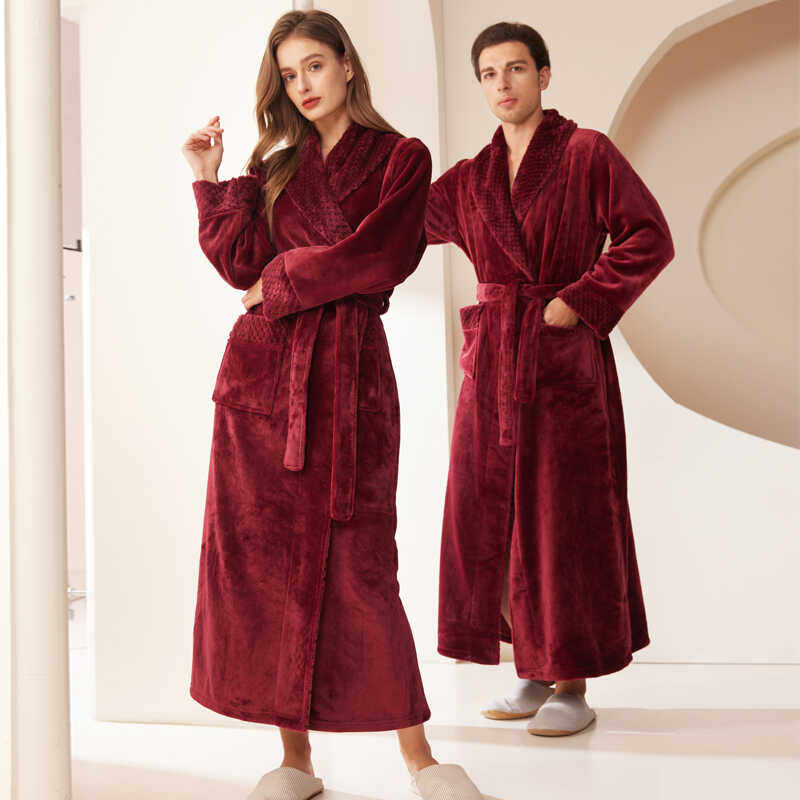 睡袍男冬季加绒加厚长款睡衣双面绒春秋晨袍浴袍加肥大码家居服女,女士内衣/男士内衣/家居服,睡袍/浴袍,淘宝优惠券,粉丝福利购,淘宝优惠卷