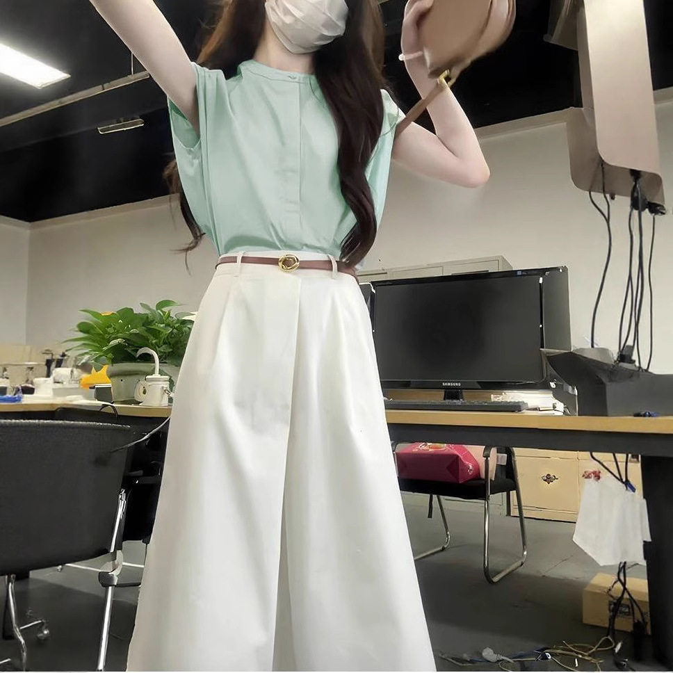 夏季装搭配一整套装上班通勤大方得体穿搭一整套衬衫裙子带腰带