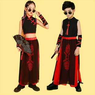 六一国潮风女童走秀潮服爵士舞嘻哈少儿hiohop街舞套装男童演出服