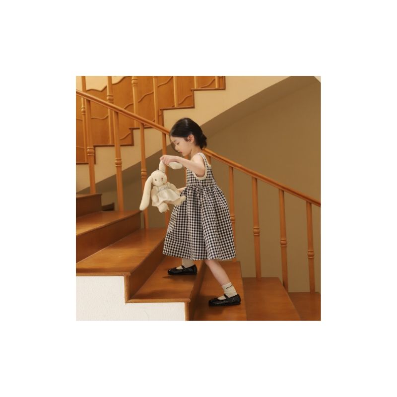 森系公主裙~韩版复古格子连衣裙