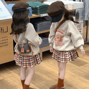 女童韩系加绒两件套新款休闲学院风秋冬装儿童洋气卫衣百褶裙套装