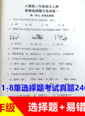 二年级语文上册下册易错题基础知识训练同步课本选择题专项练习本