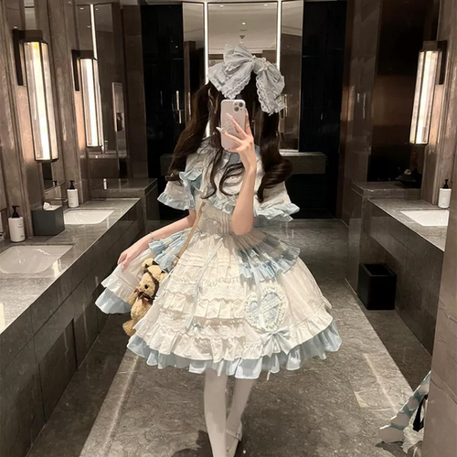 橱窗玩偶蓝白doll感少女甜美爱心斗篷JSK蛋糕裙飞行日记lolita