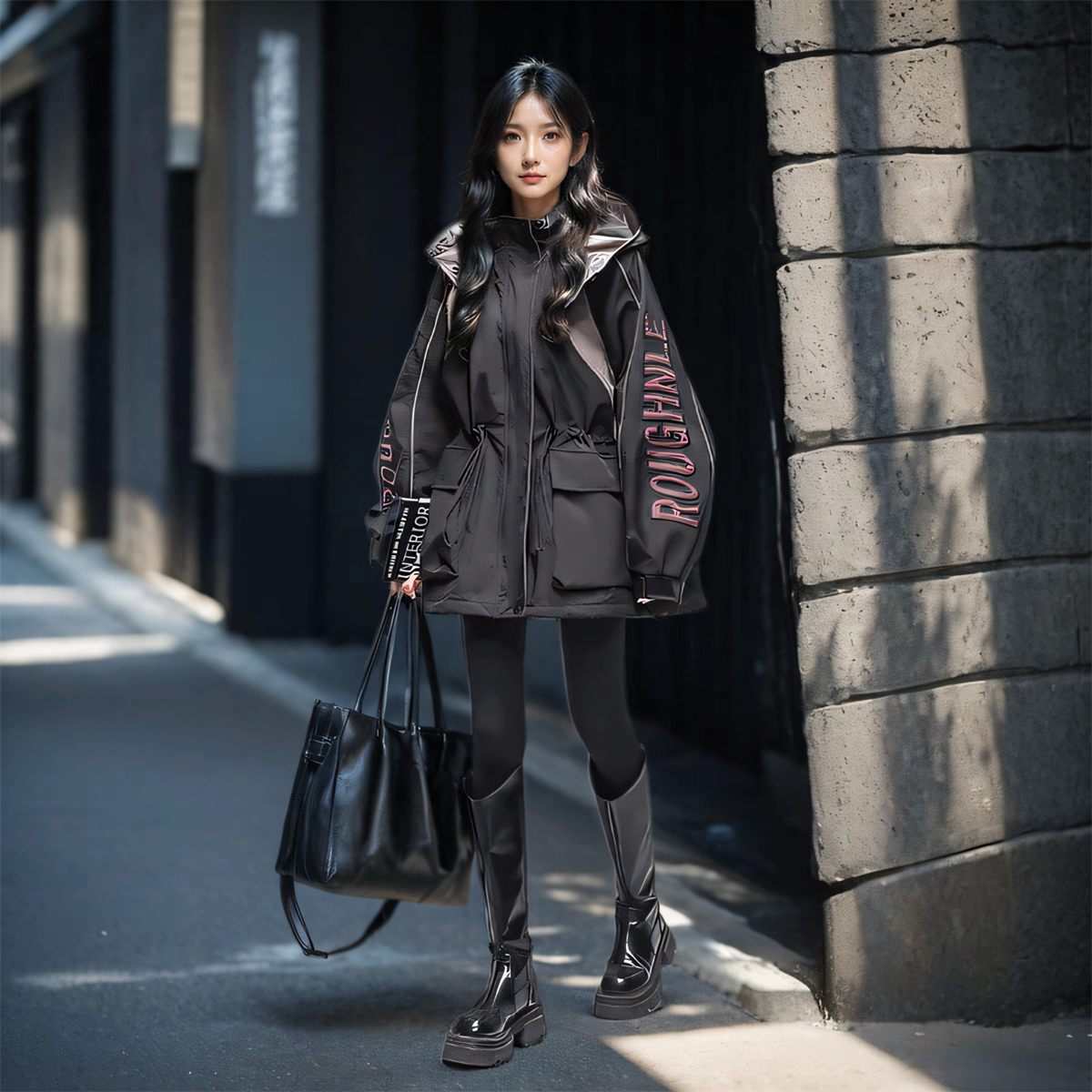 连帽风衣外套女2025年春秋装新款重工刺绣收腰显瘦休闲中长款上衣