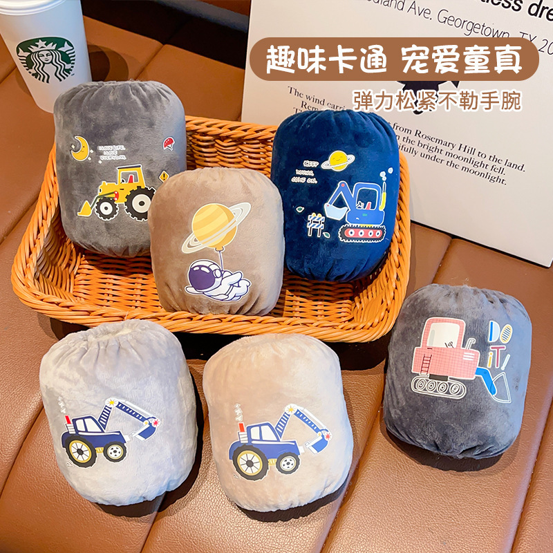 2023秋冬儿童男童女童防污袖套卡通挖掘机吊车太空人袖套高弹力