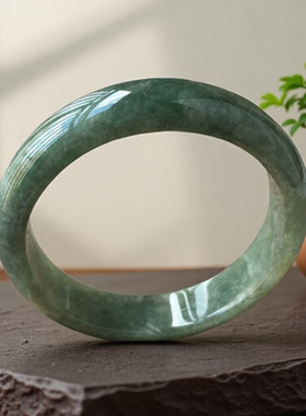 老坑翡翠手镯a货57mm油青绿色正圈圆镯带证书天然正品缅甸玉镯子