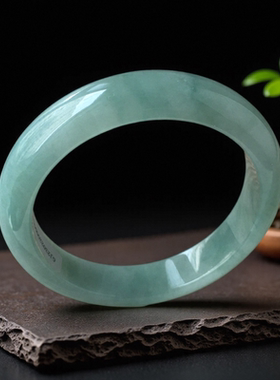 老坑a货翡翠手镯57mm冰种绿色飘花油青带证书天然缅甸玉镯子0054