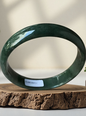 老坑a货翡翠手镯63mm油青绿色大号圈口带证书天然缅甸玉镯子0113