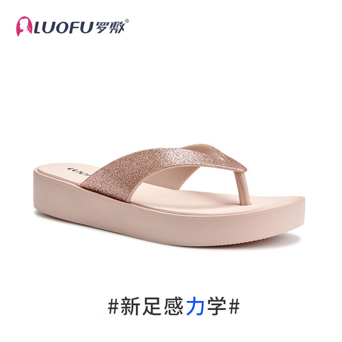 LUOFU罗敷新款人字拖女夏外出防滑厚底时尚亮面亮晶晶夹趾凉拖ins