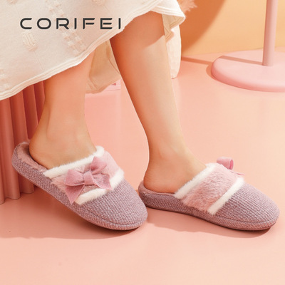 CORIFEI家丽芙学院轻奢风蝴蝶结高档女士秋冬厚底棉拖鞋DS-32731