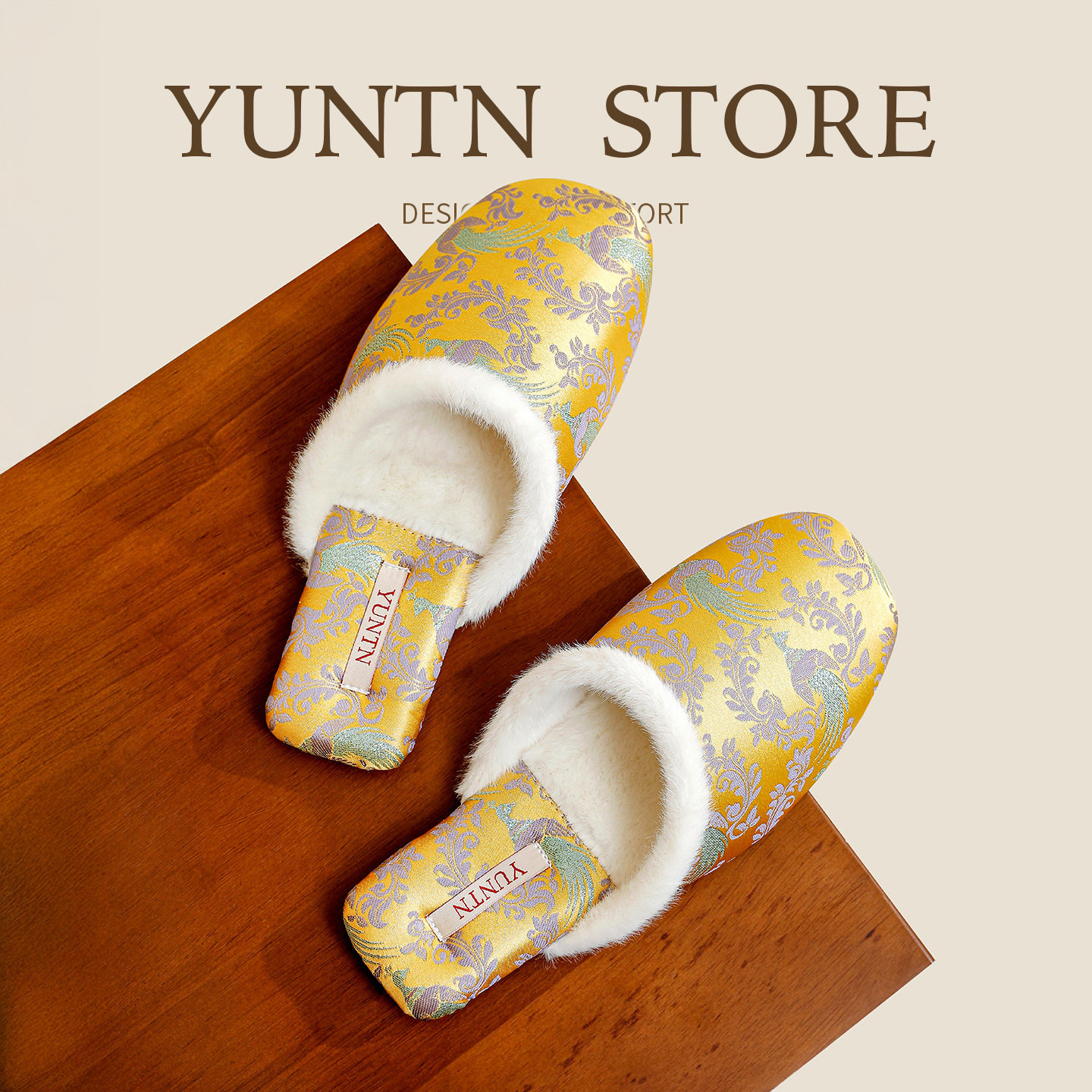 云团秋冬中式轻奢缎面微光优雅毛口棉拖鞋女加绒保暖防滑居家室内,女鞋,包头拖,淘宝优惠券,粉丝福利购,淘宝优惠卷