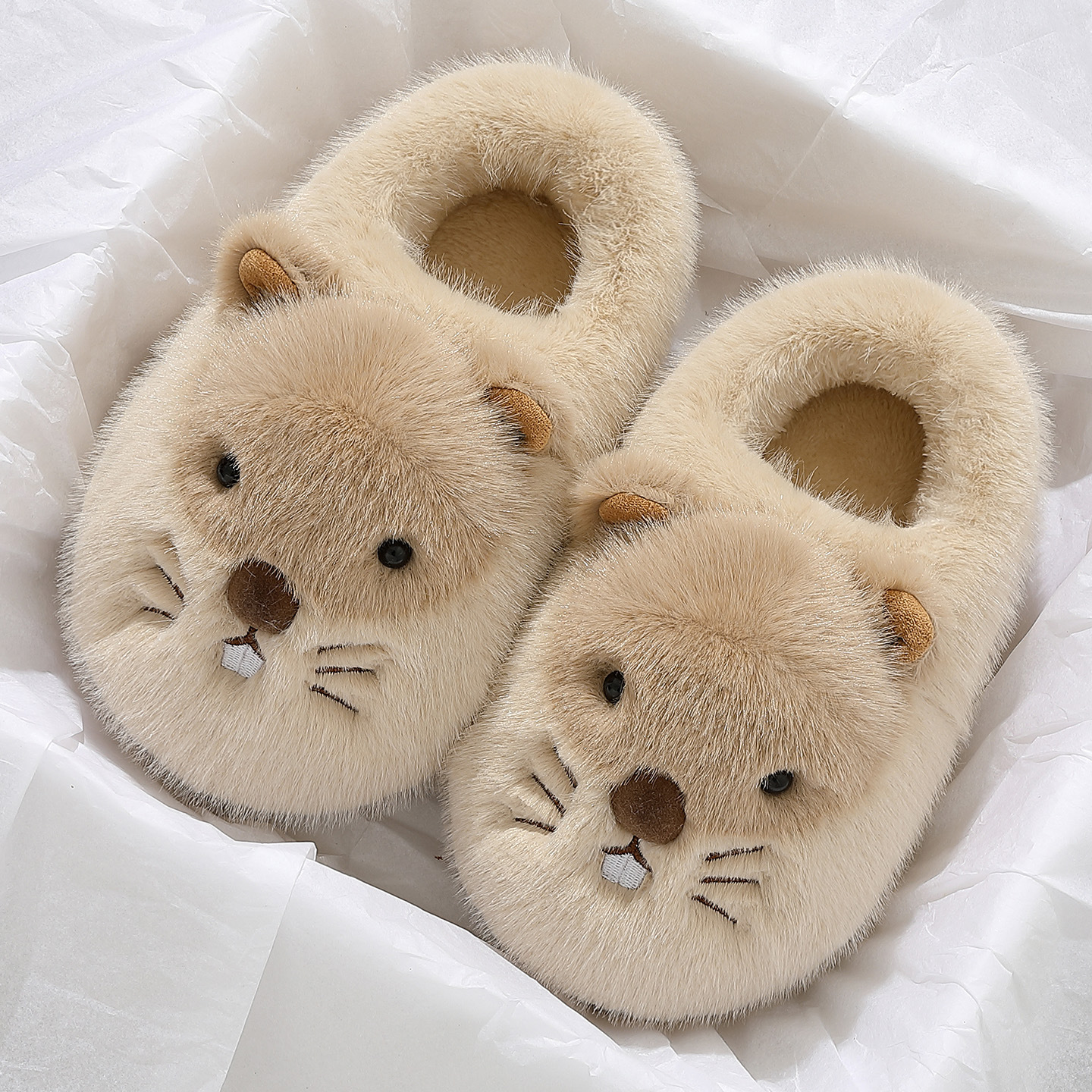 可爱土拨鼠棉鞋女士秋冬季家居室内厚底毛绒保暖包跟棉拖鞋男