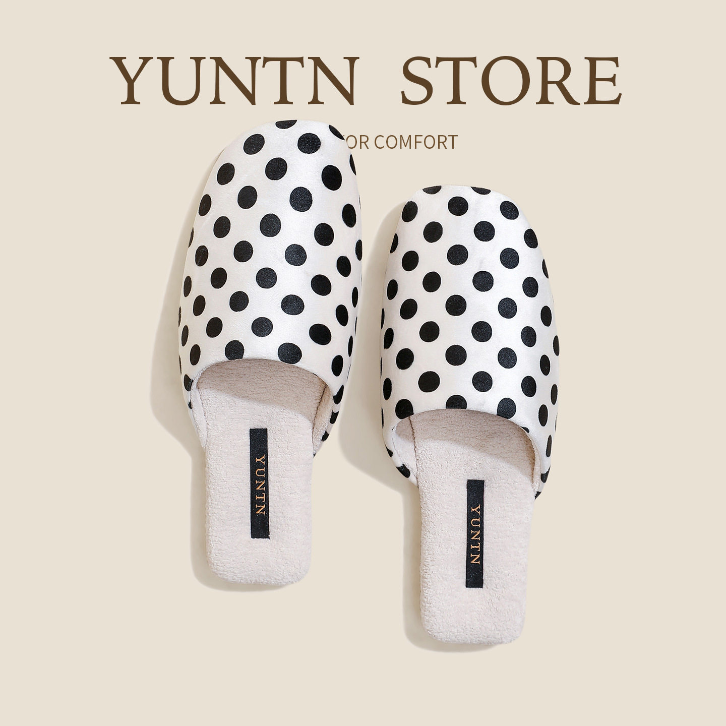 云团秋冬经典复古波点优雅赫本风加绒保暖棉拖鞋女室内防滑牛筋底,女鞋,包头拖,淘宝优惠券,粉丝福利购,淘宝优惠卷
