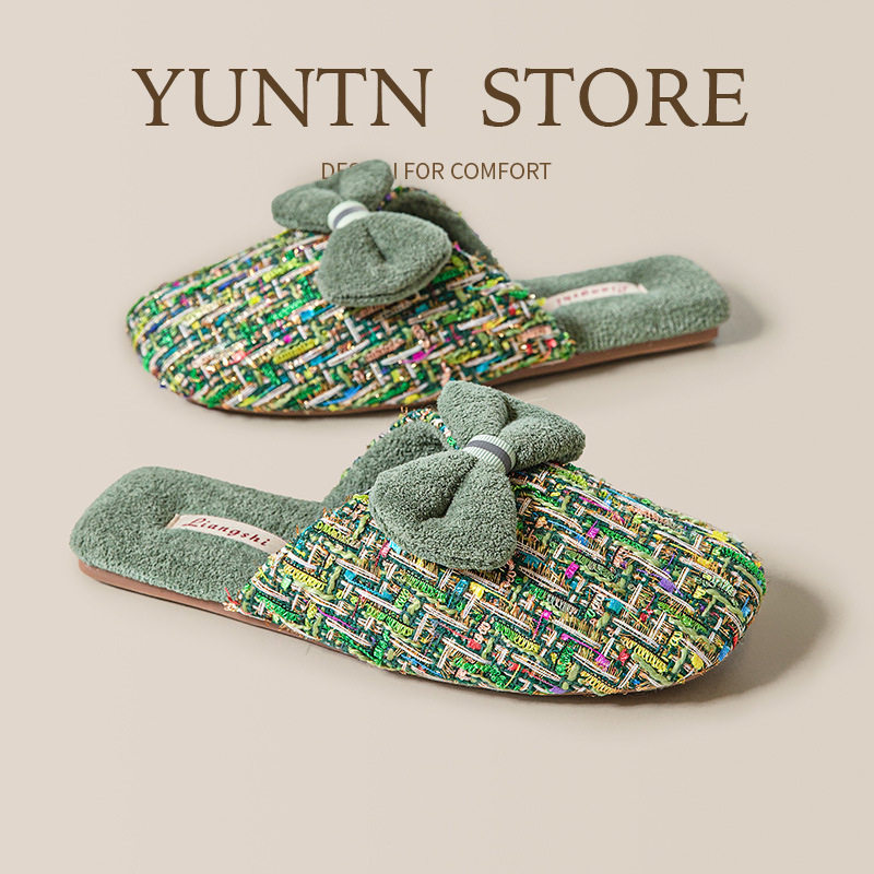 时尚轻奢高级感小香风加绒棉拖鞋女甜美少女心轻便防滑牛筋底秋冬,女鞋,包头拖,淘宝优惠券,粉丝福利购,淘宝优惠卷