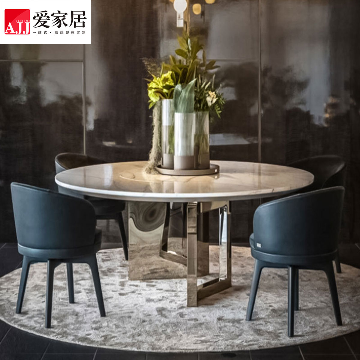 爱家居 意式轻奢别墅酒店豪宅高端大户型天然大理石餐桌F-036