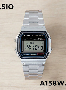 卡西欧CASIO A158WA-1 复古方块七年电力带闹钟秒表防水电子手表
