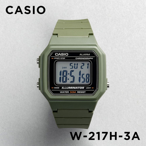 卡西欧手表CASIO W-217H-3A 新款绿色户外运动电子表复古防水表