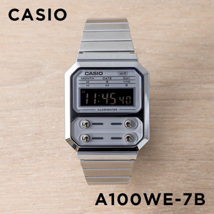 卡西欧手表CASIO 复古潮流运动小方块银色反显学生表 A100WE