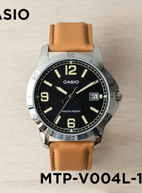 卡西欧手表CASIO MTP-V004L-1B2 商务休闲指针棕皮带防水石英表