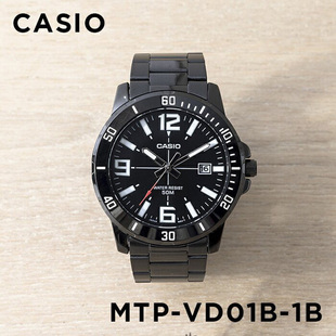 VD01B 黑色钢带防水商务夜光水鬼石英表 MTP 卡西欧手表CASIO