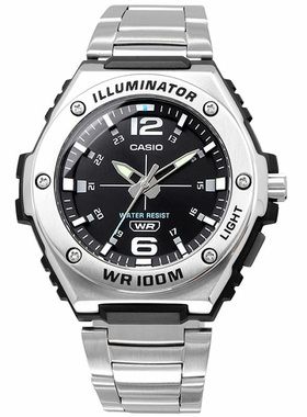 卡西欧CASIO MWA-100HD-1A 不锈钢运动简约黑武士防水石英表