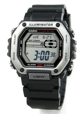 卡西欧手表男CASIO MWD-110H-1A 运动数字方形地图防水复古电子表