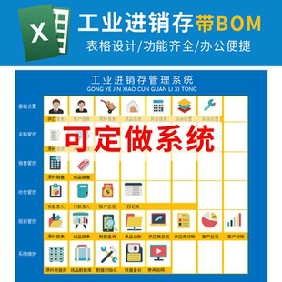 Excel工业生成原材料进货成品加工BOM生产单进销存出入库管理系统