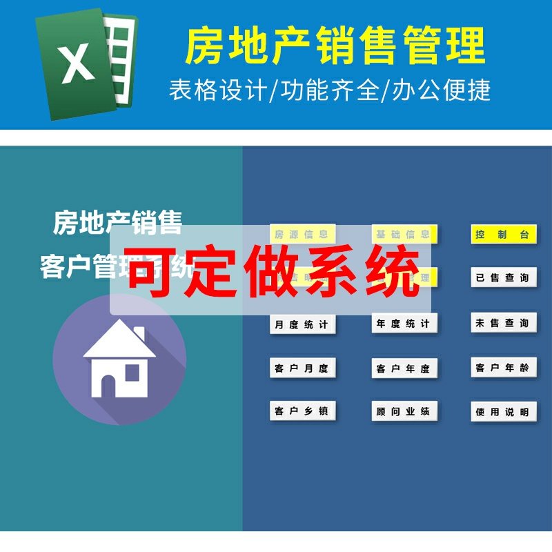 Excel开发商房地产房屋销售意向客户置业顾问业绩管理表格系统