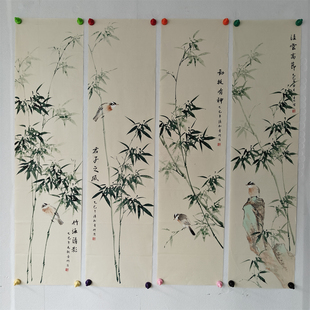 国画手绘真迹竹子新中式水墨挂画竖版素雅竹报平安玄关走廊画