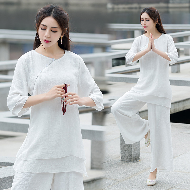 茶服女夏棉麻套装文艺复古禅意禅修佛系居士打坐太极服茶艺师茶道