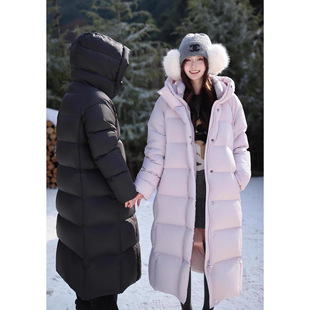 2025新款极寒系列340g高充绒量95白鹅绒中长款过膝羽绒服女连帽冬
