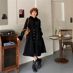 Real price real shot French style retro wool collar waist clip cotton dress