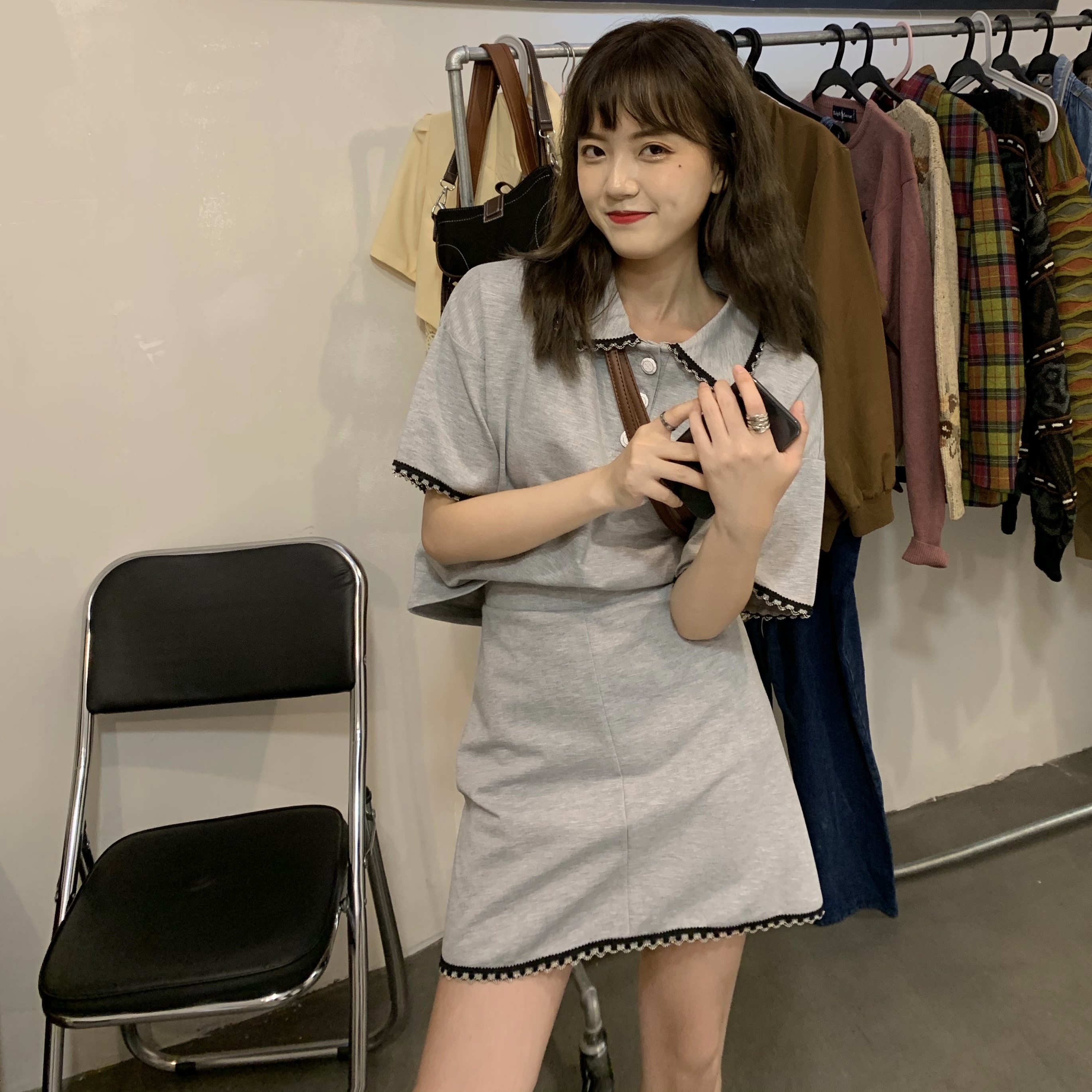 Real price real shooting early autumn two wear bottom polo sweater suit