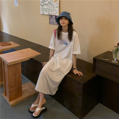 Real price real shot lazy wind cool cotton split length T-shirt dress