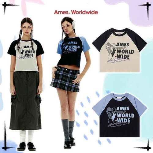 韩国正品Ames美式复古短款T恤纯棉圆领上衣夏季短袖女ins同款