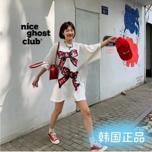 韩国正品niceghostclub NGC蝴蝶结波点短袖T恤ive直井怜李瑞同款