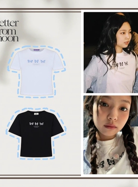 jennie金智妮同款韩国正品letterfrommoon蝴蝶刺绣少女风短袖T恤