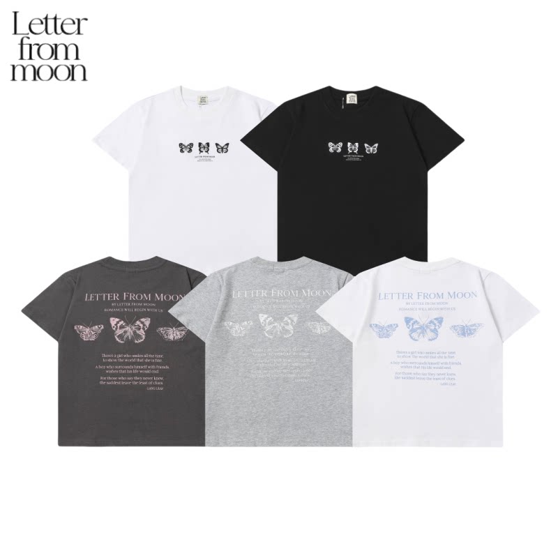 韩国正品letterfrommoon蝴蝶刺绣少女风短袖T恤jennie金智妮同款