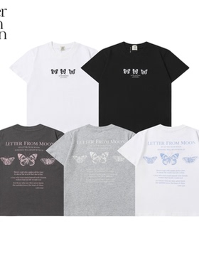 韩国正品letterfrommoon蝴蝶刺绣少女风短袖T恤jennie金智妮同款