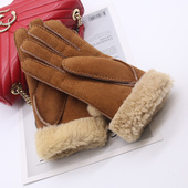 纯手工缝制羊羔毛皮毛一体真皮手套女式 可爱骑行保暖手套户外滑雪