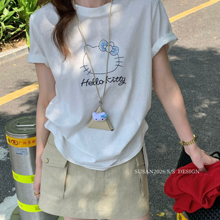 T恤Si601 圆领短袖 巧巧东大门夏款 可爱kt猫韩系刺绣t博主同款