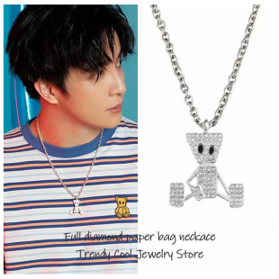 薛之谦同款项链ins嘻哈男潮纸袋人带钻木偶人吊坠百搭锁骨链配饰