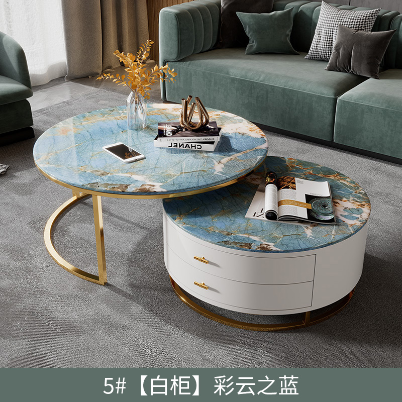 轻奢岩板茶几玻璃圆形茶桌可伸缩客厅家用简约现代阳台卧室小茶桌