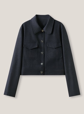 1-27F C 气质纯色翻领字母扣宽松休闲长袖外套ss26343