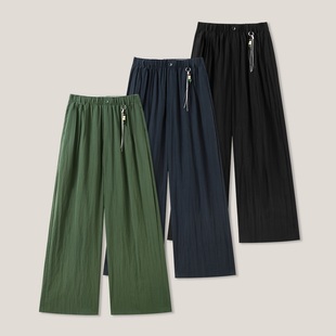 直筒休闲裤 C松紧腰纯色百搭休闲一个扣子褶皱裤 ss26633 25H