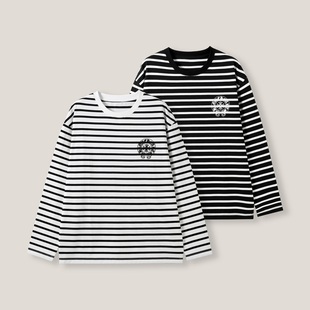 24H T恤打底衫 百搭针织贴标长袖 SS26333 黑白条纹时尚
